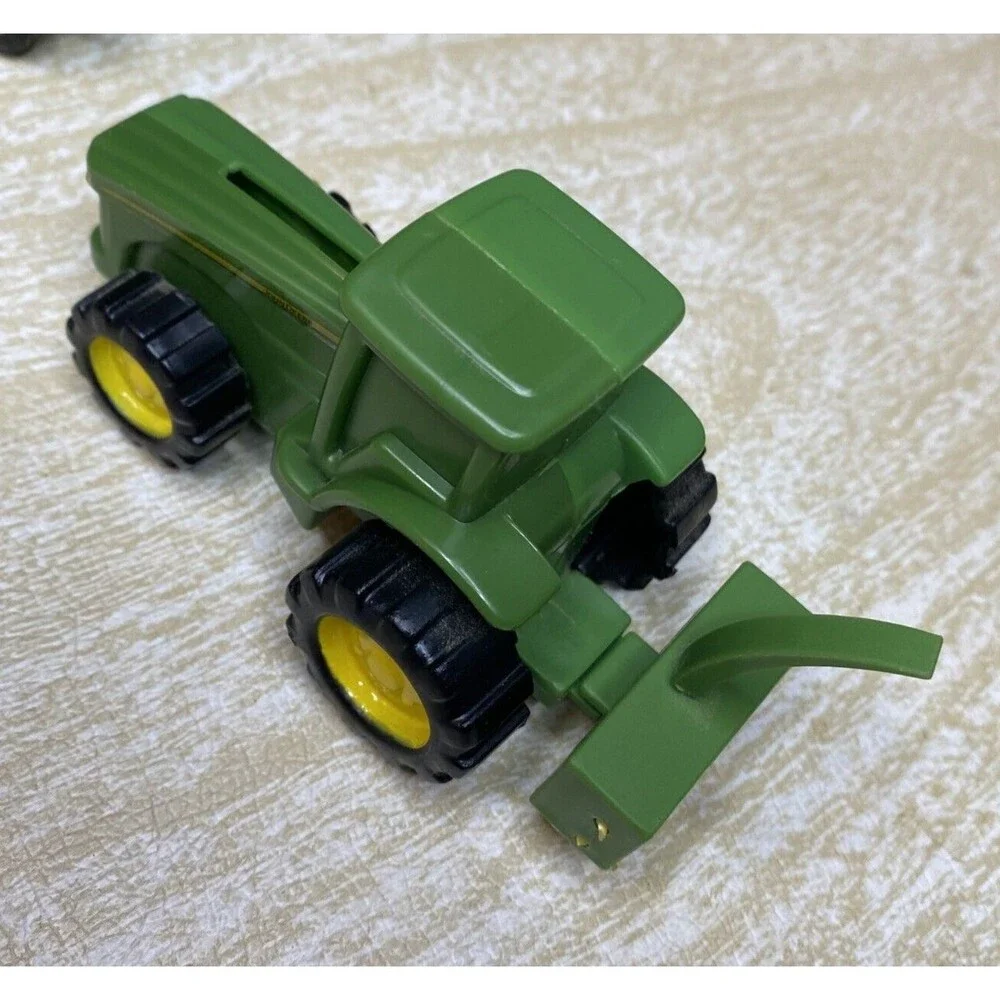 ERTL John Deere Tractor & Trailer and Stationary Plastic Tractor with 2 Rakes